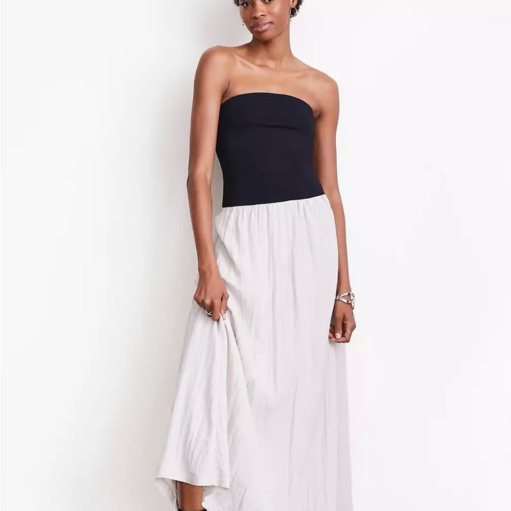 NWT LOFT Strapless Two-Tone‎  Mixed Media Maxi Skirt Dress in Black and White